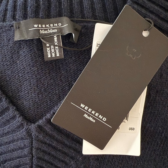 MAXMARA Nuraghe Striped V-Neck Knit Wool Sweater Navy Ivory Size M NEW - Picture 6 of 12